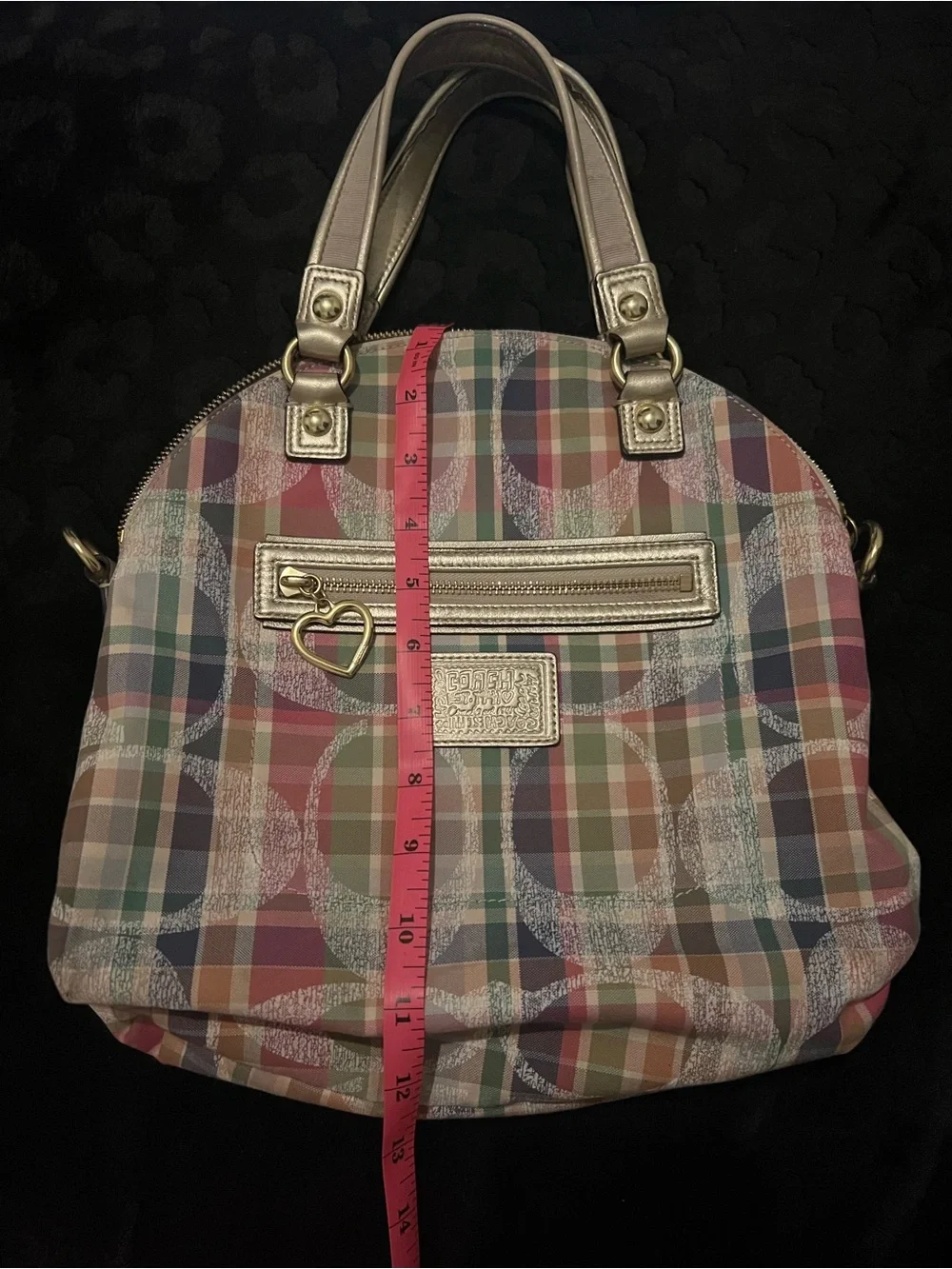 Coach Multicolor Plaid Circle Print Tote with Matching travel Case